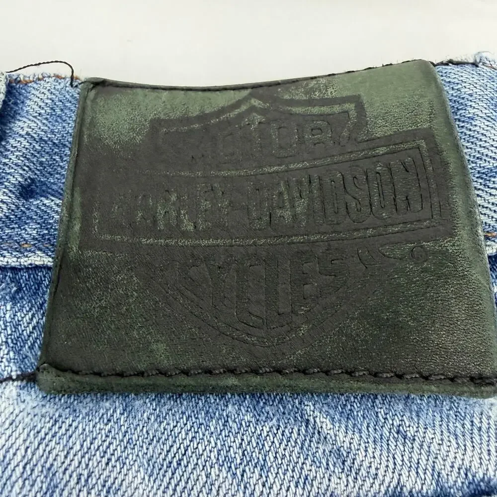 Harley-Davidson MotorClothes Jeans 38x30 Light Wash Distressed Moto Biker Denim